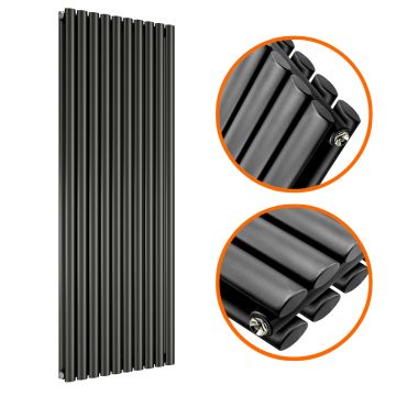 1600 x 590mm Black Double Oval Tube Vertical Radiator 