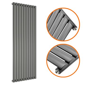 1600 x 590mm Anthracite Single Oval Tube Vertical Radiator 