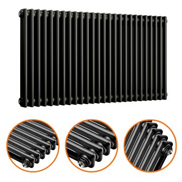 600 x 1193mm Black Horizontal Traditional 2 Column Radiator