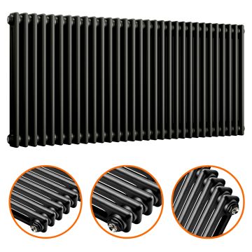 600 x 1508mm Black Horizontal Traditional 2 Column Radiator