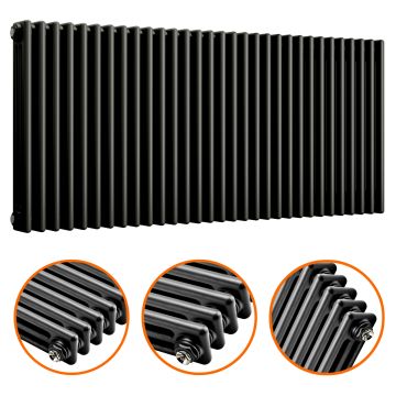 600 x 1508mm Black Horizontal Traditional 3 Column Radiator