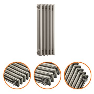 600 x 249mm Raw Metal Horizontal Traditional 3 Column Radiator