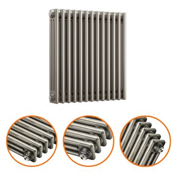 600 x 608mm Raw Metal Lacquered Horizontal Traditional 3 Column Radiator