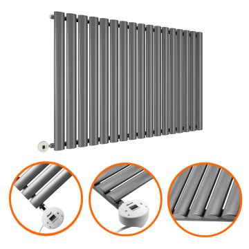 635 x 1000mm Electric Anthracite Single Oval Panel Horizontal Radiator