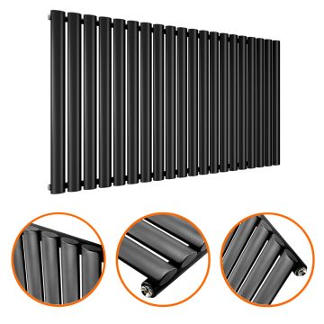 635 x 1180mm Black Single Oval Tube Horizontal Radiator 