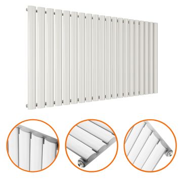 635 x 1180mm White Single Oval Tube Horizontal Radiator 