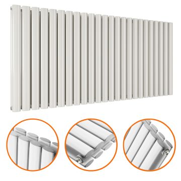 635 x 1411mm White Double Oval Tube Horizontal Radiator 