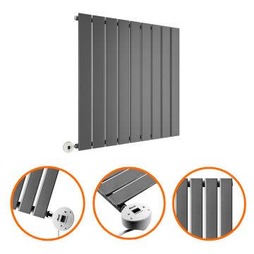 635 x 630mm Electric Anthracite Single Flat Panel Horizontal Radiator