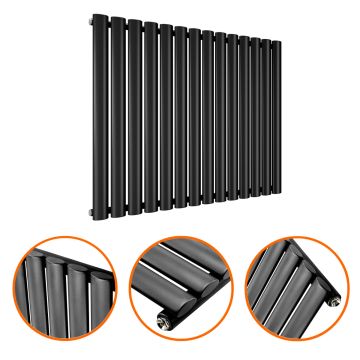 635 x 834mm Black Single Oval Tube Horizontal Radiator 