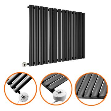 635 x 834mm Electric Black Single Oval Panel Horizontal Radiator