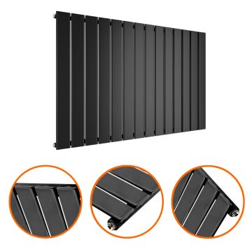 635 x 980mm Black Single Flat Panel Horizontal Radiator 