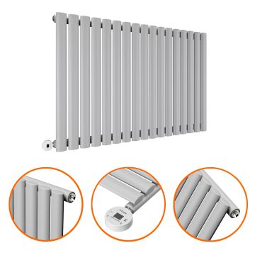 635 x 1000mm Electric Feather Grey Single Oval Panel Horizontal Radiator