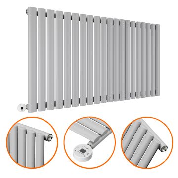 635 x 1180mm Electric Feather Grey Single Oval Panel Horizontal Radiator