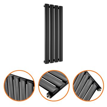 635 x 236mm Black Single Oval Tube Horizontal Radiator 