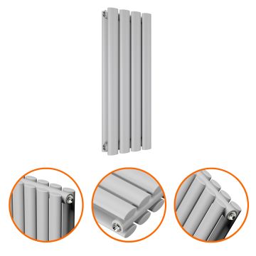 635 x 236mm Feather Grey Double Oval Tube Horizontal Radiator 