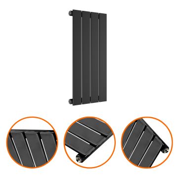 635 x 280mm Black Single Flat Panel Horizontal Radiator 