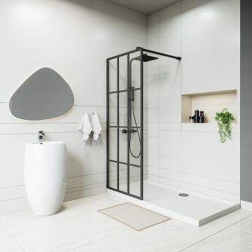 Black Grid Wetroom / Walk-In Shower Screen, 2000 (H) x 800mm (W)