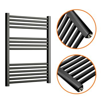 800 x 600mm Straight Black Heated Towel Rail