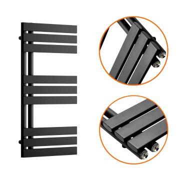 850 x 400mm Black Flat Panel Bathroom Towel Radiator