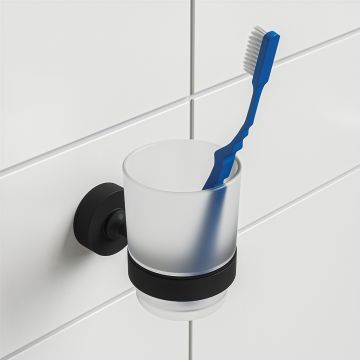 Modern Black Glass Tumbler / Toothbrush Holder