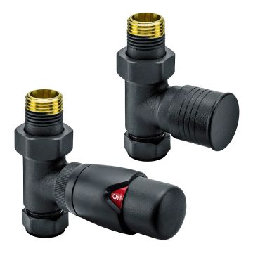 Modern Black Thermostatic Radiator Valves, Straight Fitment