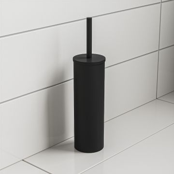 Modern Black Toilet Brush With Holder, Round Design