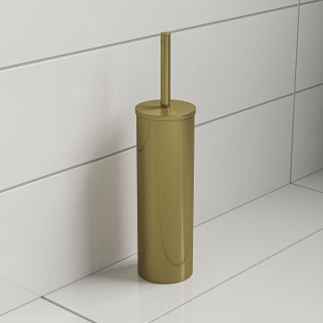 Modern Brushed Brass Toilet Brush With Holder, Round Design