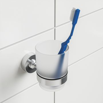 Modern Chrome Glass Tumbler / Toothbrush Holder
