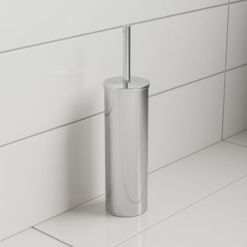 Modern Chrome Toilet Brush With Holder, Round Design