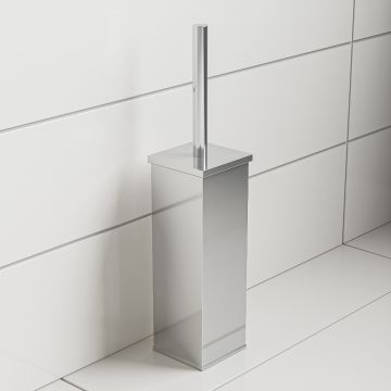 Modern Chrome Toilet Brush With Holder, Square Design