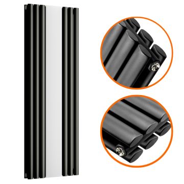 1800 x 531mm Black Vertical Radiator With Mirror, Double Panel 