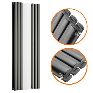 1800 x 531mm Anthracite Vertical Radiator With Mirror, Double Panel 