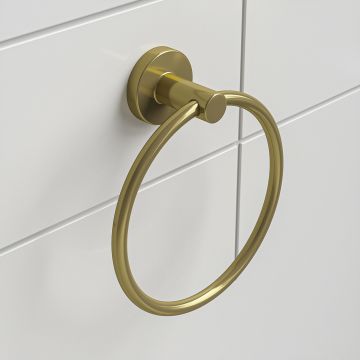 Modern Brushed Brass Towel Holder / Ring, Round Design
