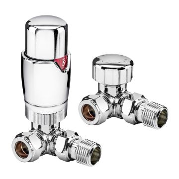 Modern Chrome Thermostatic Radiator Valves, Corner Fitment