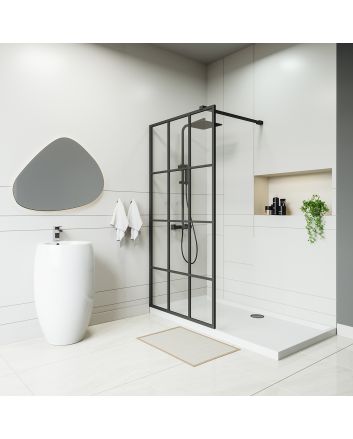 Black Grid Wetroom / Walk-In Shower Screen, 2000 (H) x 1000mm (W)