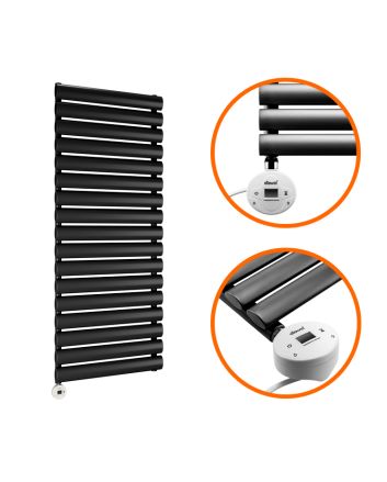 1003 x 400mm Electric Black Single Oval Panel Vertical Radiator