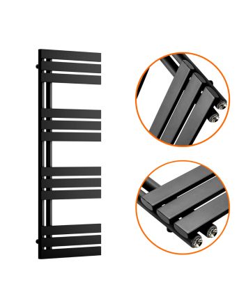 1180 x 400mm Black Flat Panel Bathroom Towel Radiator