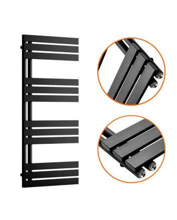 1180 x 500mm Black Flat Panel Bathroom Towel Radiator