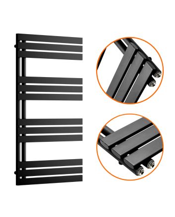 1180 x 600mm Black Flat Panel Bathroom Towel Radiator