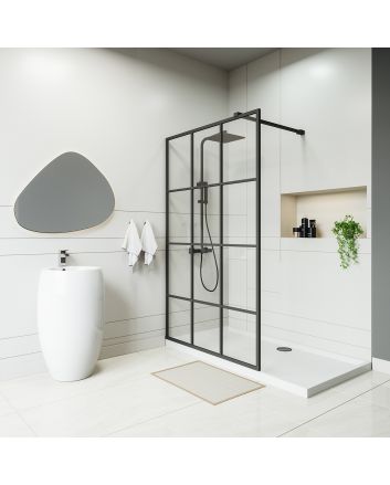 Black Grid Wetroom / Walk-In Shower Screen, 2000 (H) x 1200mm (W)
