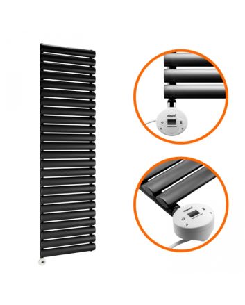1652mm x 400mm Electric Black Single Oval Panel Vertical Radiator