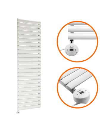1411mm x 400mm Electric White Single Oval Panel Vertical Radiator