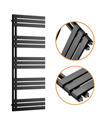 1510 x 600mm Black Flat Panel Bathroom Towel Radiator