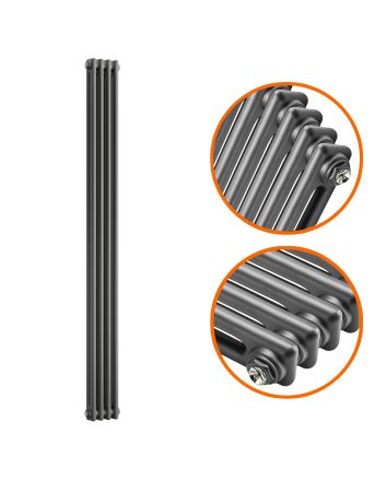 1500 x 203mm Anthracite Vertical Traditional 2 Column Radiator