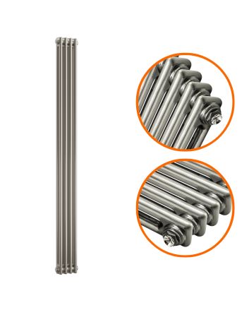 1500 x 203mm Raw Metal Lacquered Vertical Traditional 2 Column Radiator