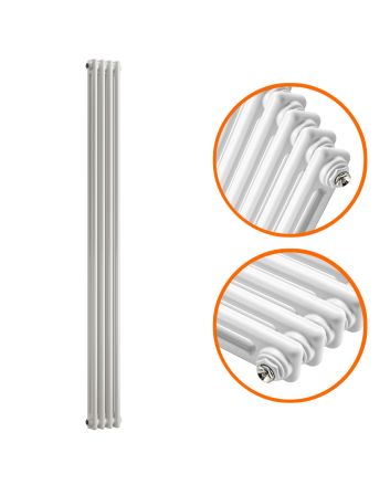 1500 x 203mm White Vertical Traditional 2 Column Radiator
