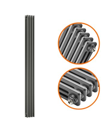 1500 x 203mm Anthracite Vertical Traditional 3 Column Radiator