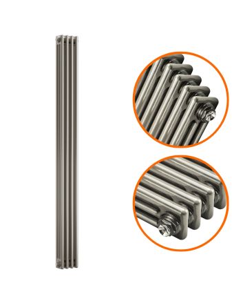 1800 x 203mm Raw Metal Lacquered Vertical Traditional 3 Column Radiator