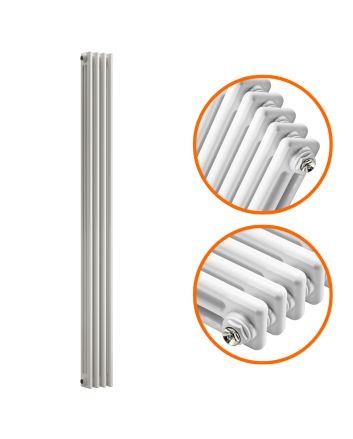 1800 x 203mm White Vertical Traditional 3 Column Radiator
