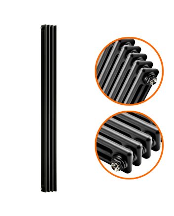 1500 x 203mm Black Vertical Traditional 3 Column Radiator